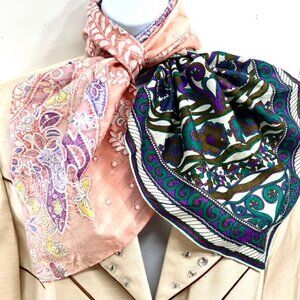 Set of 2 New MiniScarf Cotton/Silk 21"-22" LANVIN Paris & Blooming Peach pink(56